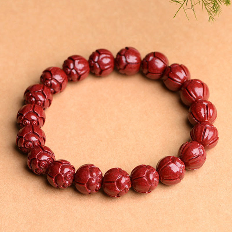 Natural Cinnabar Om Mani Padme Hum Fret Pattern Bracelet 8mm