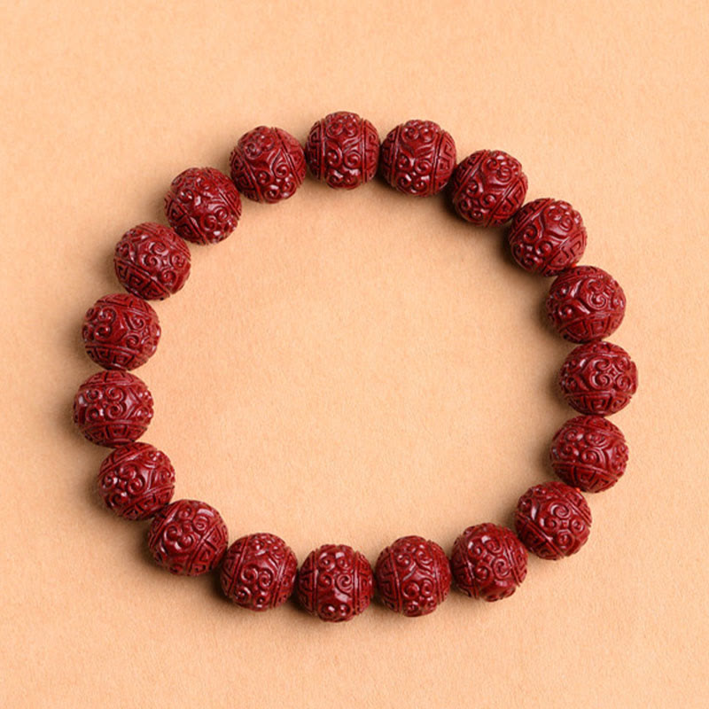 Natural Cinnabar Om Mani Padme Hum Fret Pattern Bracelet 8mm