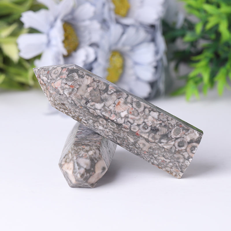 Natural Crinoid Fossil Jasper Crystal Tower 2.4-4.5 Inch Healing