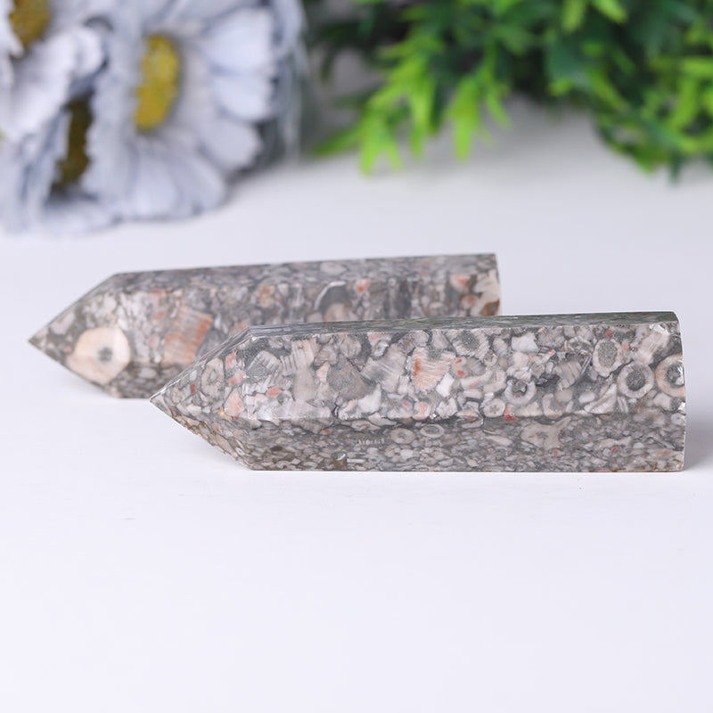 Natural Crinoid Fossil Jasper Crystal Tower 2.4-4.5 Inch Healing