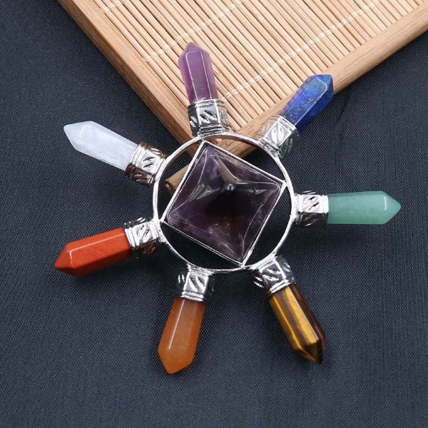 Natural Crystals Chakra Pyramid with Seven Stones