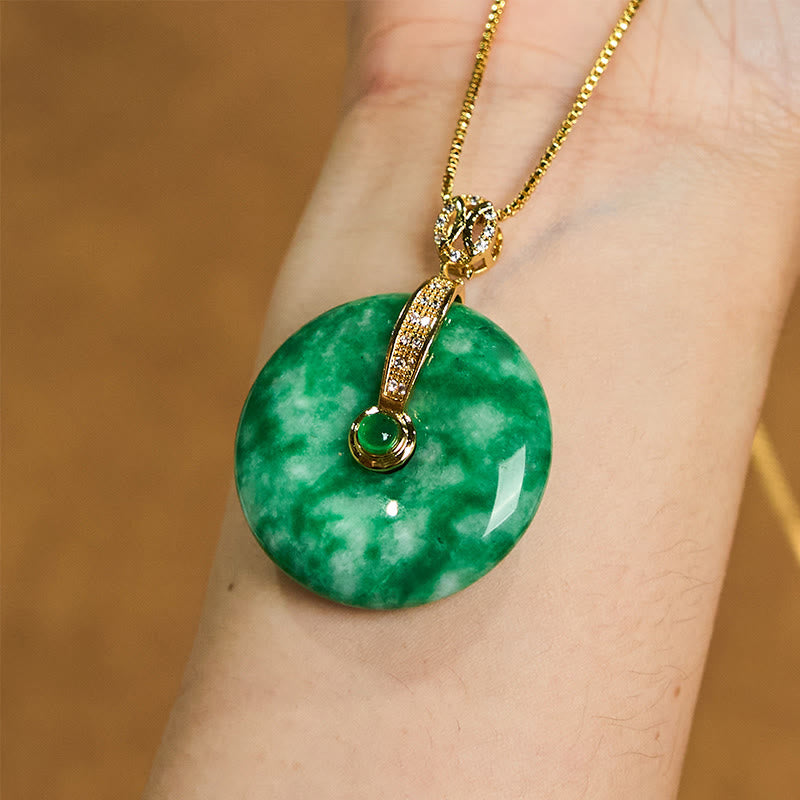 Natural Cyan Jade Peace Buckle Healing Necklace