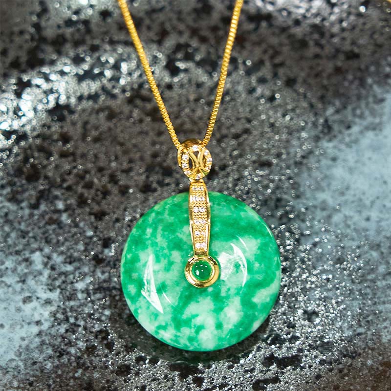 Natural Cyan Jade Peace Buckle Healing Necklace