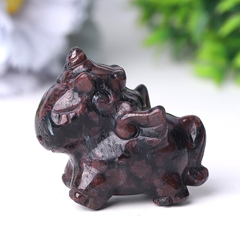 Natural Garnet Crystal Unicorn Carving 2 Inch Handcrafted