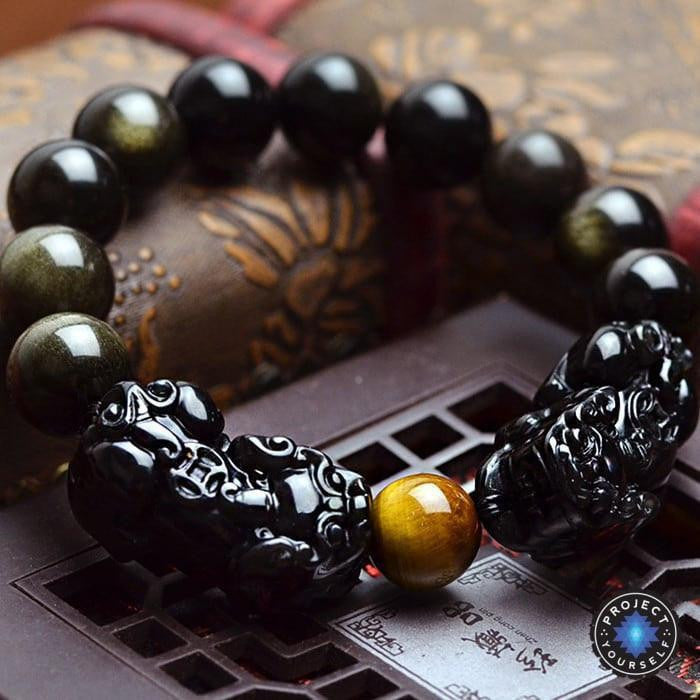 Natural Golden Sheen Obsidian Pi Xiu Bracelet