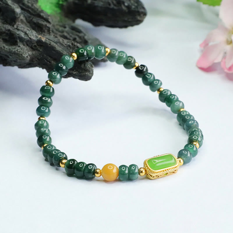 Natural Green Jade Luck Bracelet 5mm Beads 14-15cm Wrist