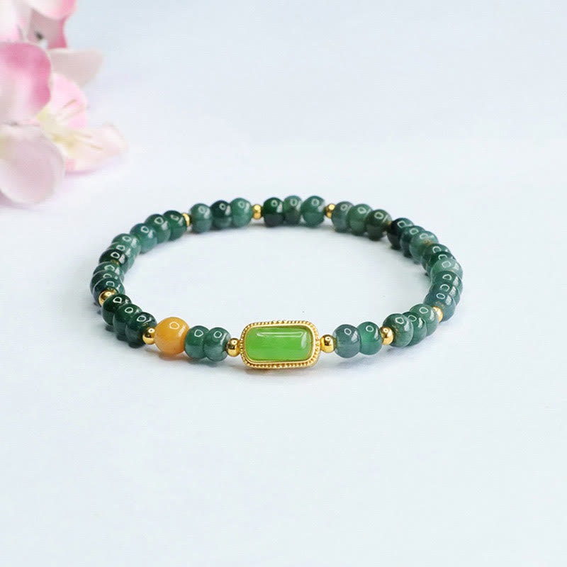 Natural Green Jade Luck Bracelet 5mm Beads 14-15cm Wrist