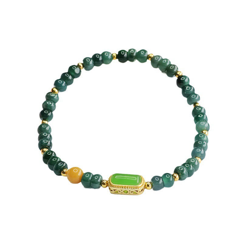 Natural Green Jade Luck Bracelet 5mm Beads 14-15cm Wrist
