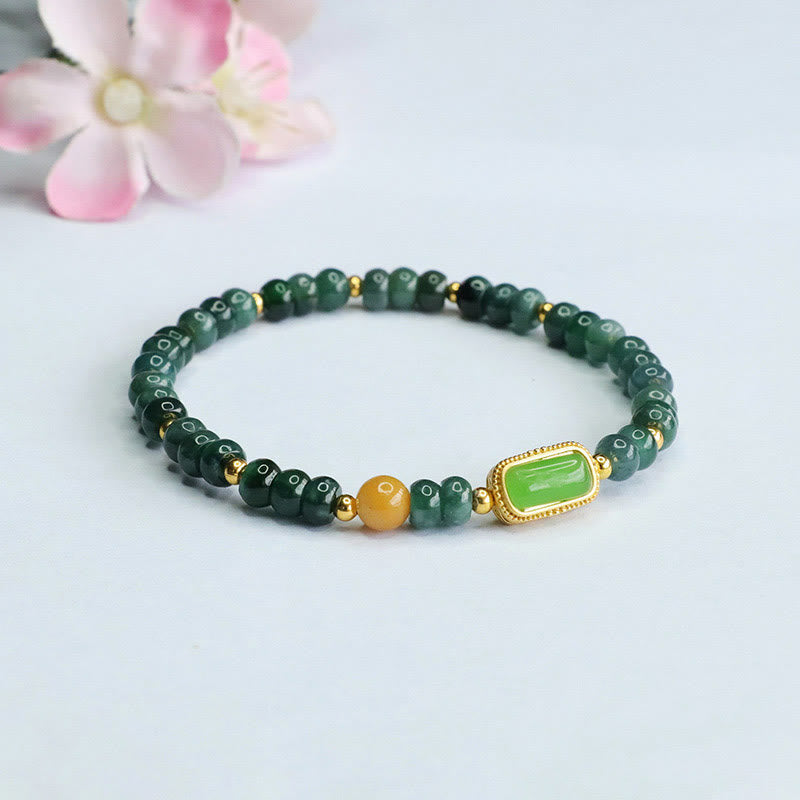 Natural Green Jade Luck Bracelet 5mm Beads 14-15cm Wrist