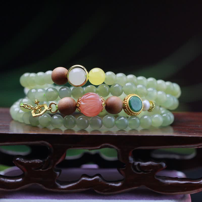 Natural Hetian Jade Amber Luck Abundance Bracelet 6mm Beads