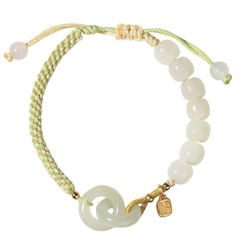 Natural Hetian Jade Double Peace Buckle Bracelet for Abundance