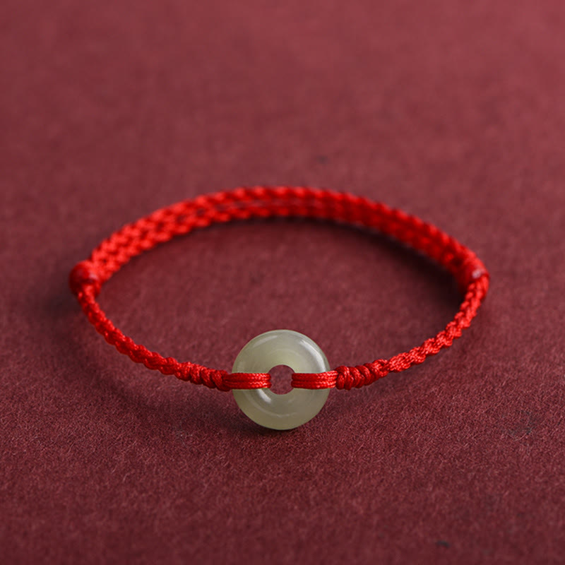 Natural Hetian Jade Peace Buckle Braided Bracelet Anklet 13-18cm