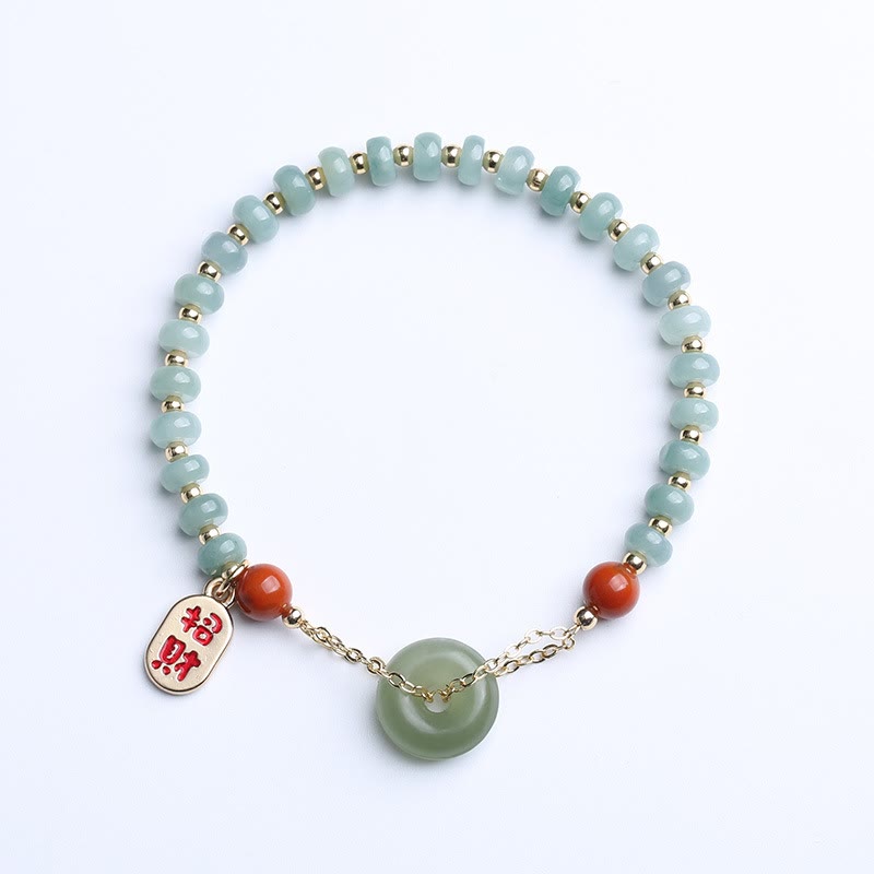 Natural Hetian Jade Peace Buckle Lucky Fortune Bracelet