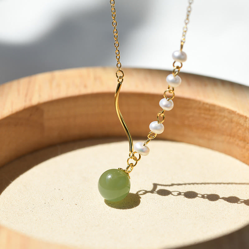 Natural Hetian Jade Pearl Luck Bead Necklace for Prosperity