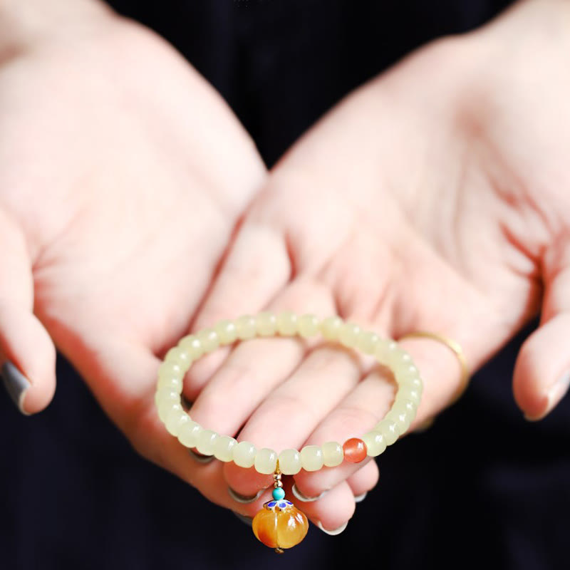 Natural Hetian Jade Prosperity Bracelet with Amber & Red Agate