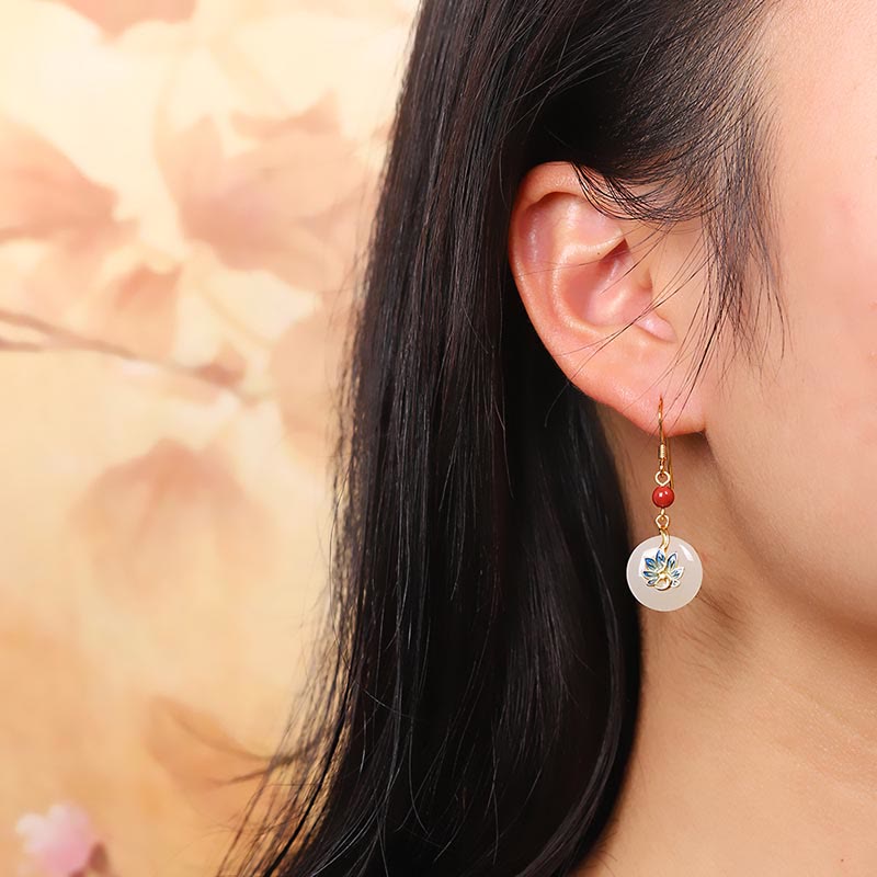 Natural Hetian White Jade Jewelry Set with Sterling Silver Blessing Peacock