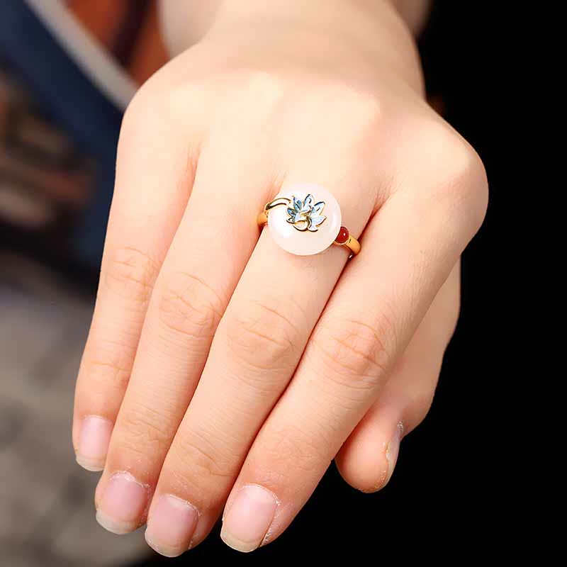 Natural Hetian White Jade Jewelry Set with Sterling Silver Blessing Peacock