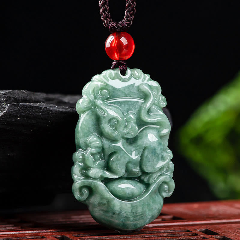 Natural Jade 12 Chinese Zodiac Prosperity Necklace Pendant