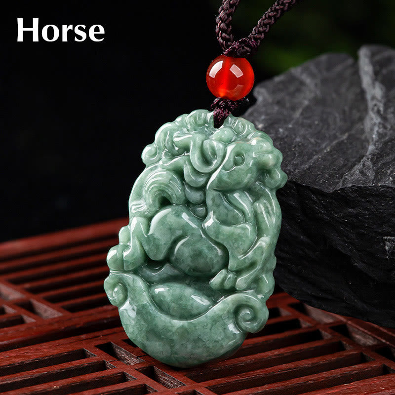 Natural Jade 12 Chinese Zodiac Prosperity Necklace Pendant