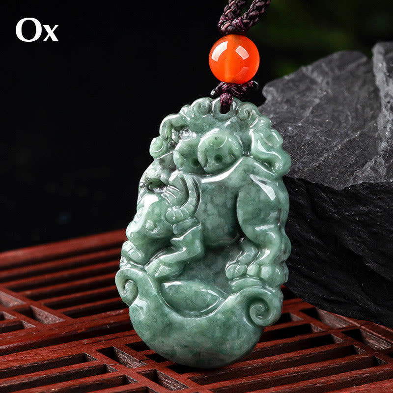Natural Jade 12 Chinese Zodiac Prosperity Necklace Pendant