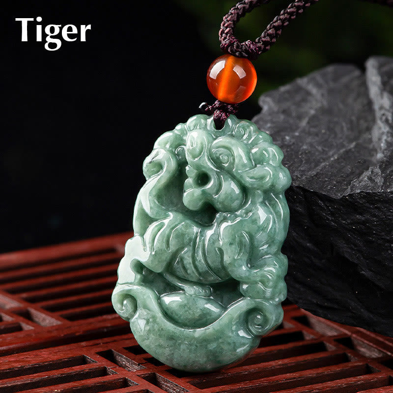 Natural Jade 12 Chinese Zodiac Prosperity Necklace Pendant