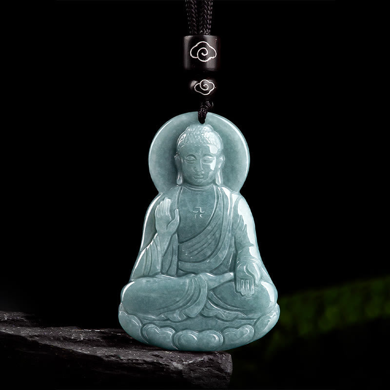 Natural Jade Amitabha Buddha Compassion Necklace 65cm String