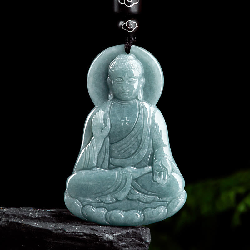 Natural Jade Amitabha Buddha Compassion Necklace 65cm String