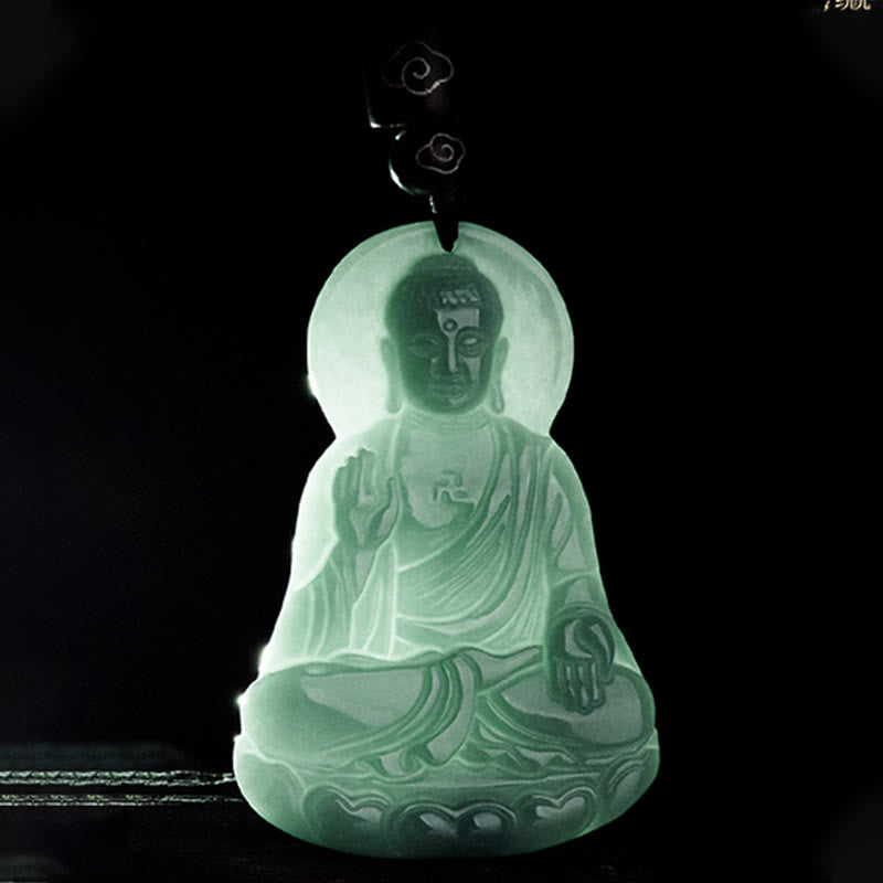 Natural Jade Amitabha Buddha Compassion Necklace 65cm String