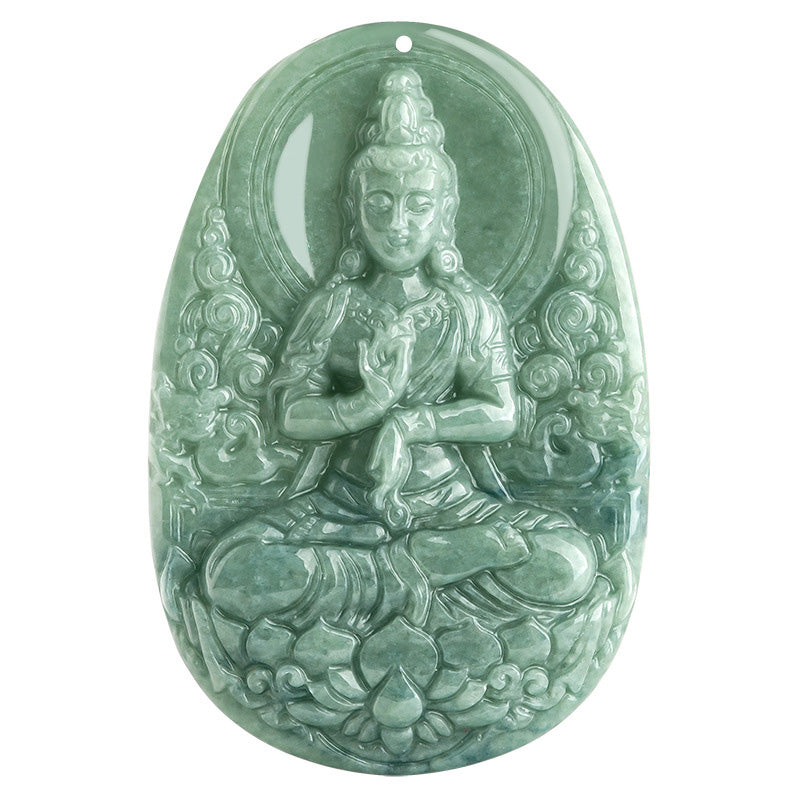 Natural Jade Avalokitesvara Wealth & Success Necklace 45cm