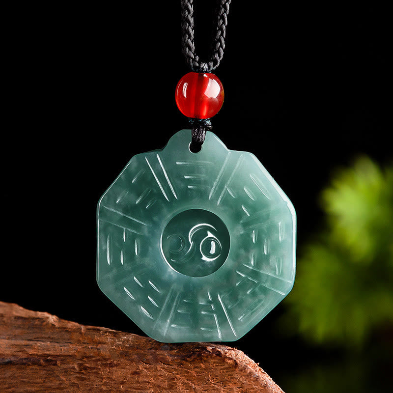 Natural Jade Feng Shui Bagua Yin Yang Prosperity Necklace