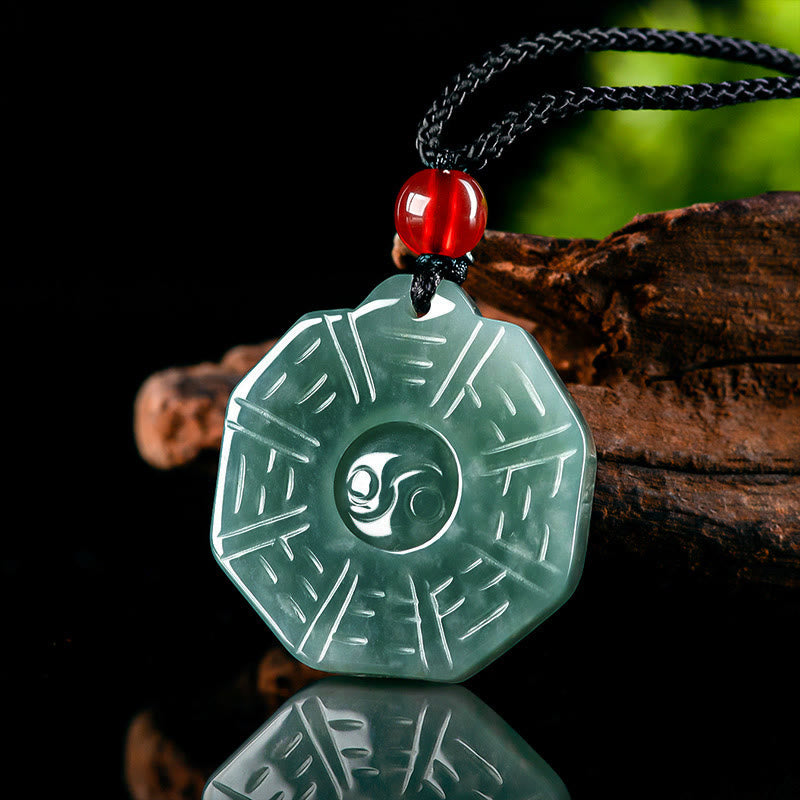 Natural Jade Feng Shui Bagua Yin Yang Prosperity Necklace