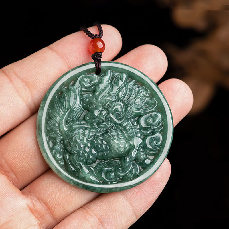 Natural Jade Kirin Abundance Necklace | Prosperity & Luck