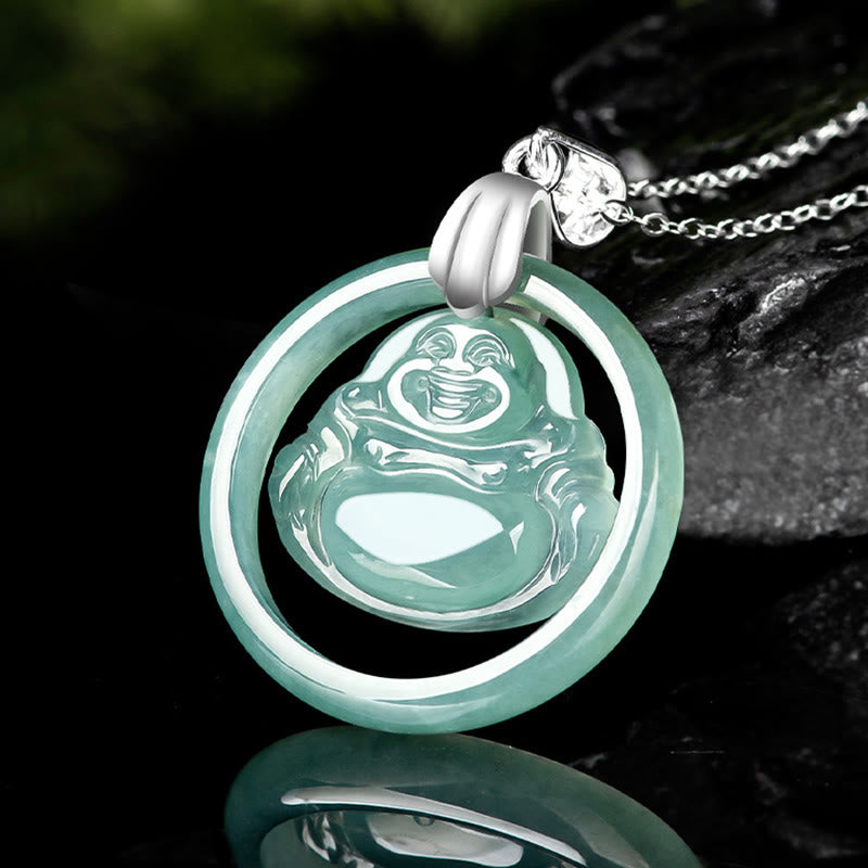 Natural Jade Laughing Buddha Necklace for Abundance & Joy