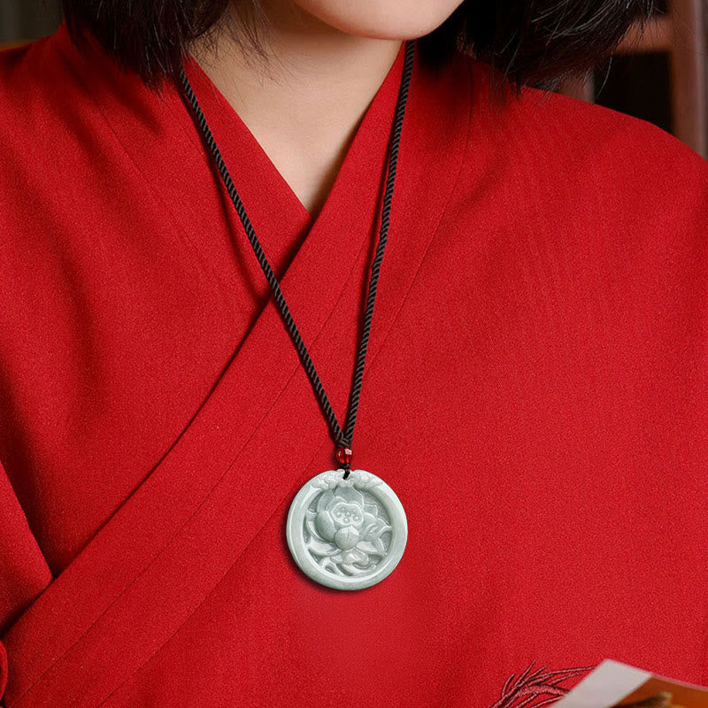 Natural Jade Lotus Flower Carved Prosperity Necklace