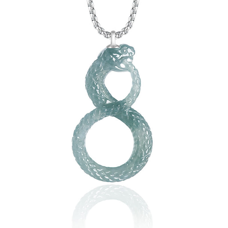 Natural Jade Mamba Snake Pendant Necklace for Luck & Balance