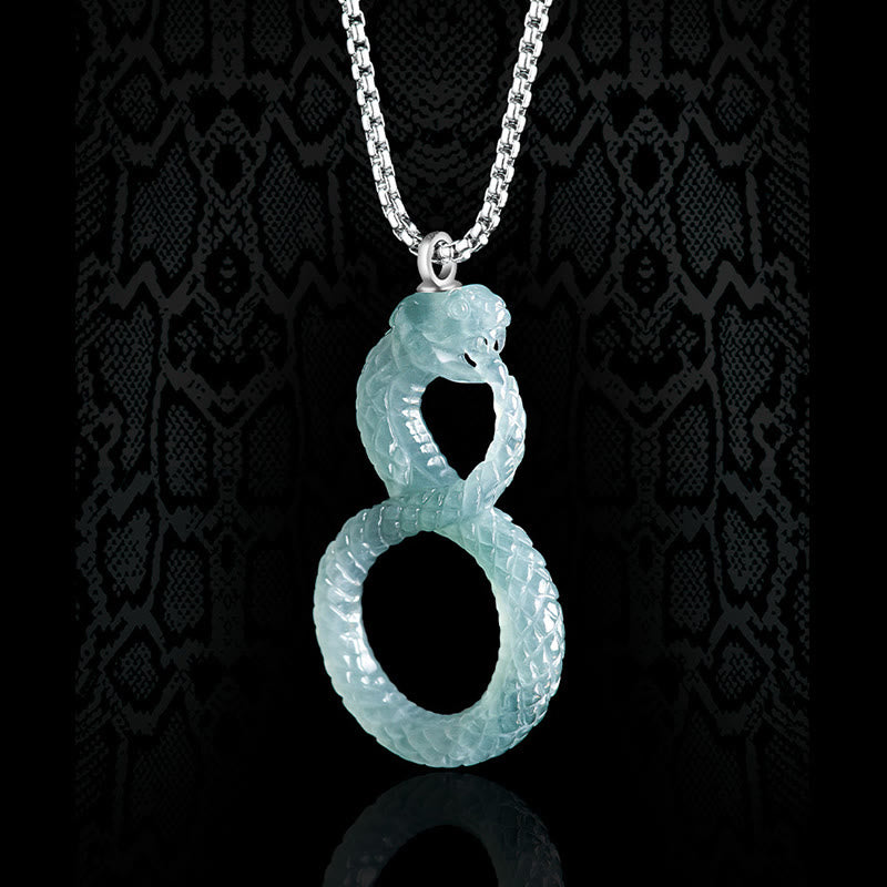 Natural Jade Mamba Snake Pendant Necklace for Luck & Balance