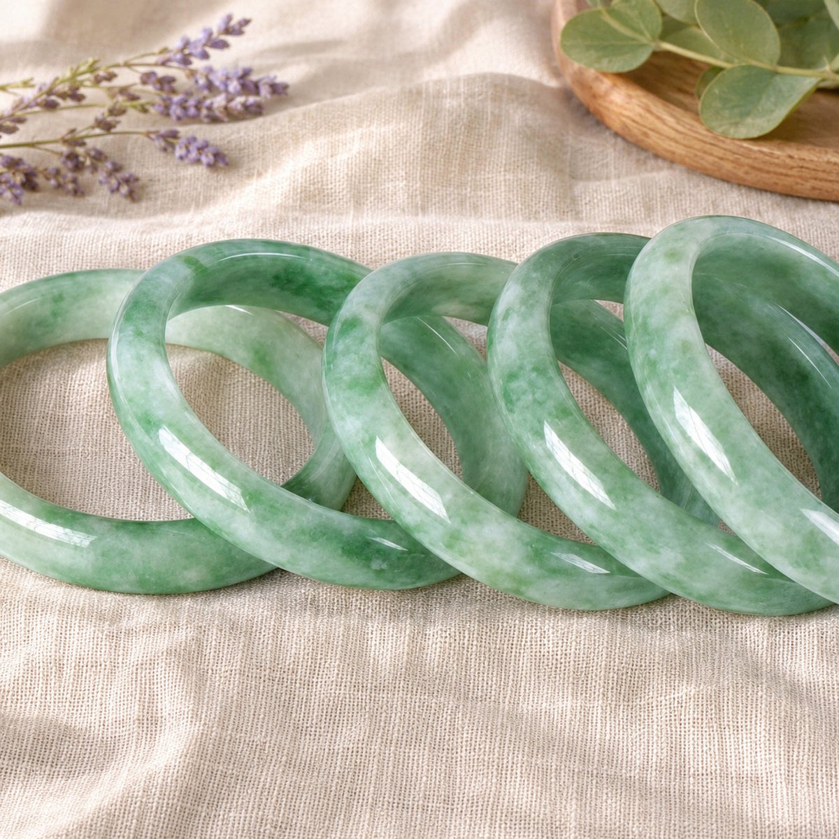 Natural Jade Prosperity Bangle Bracelet 60-61mm, five bangles in a row