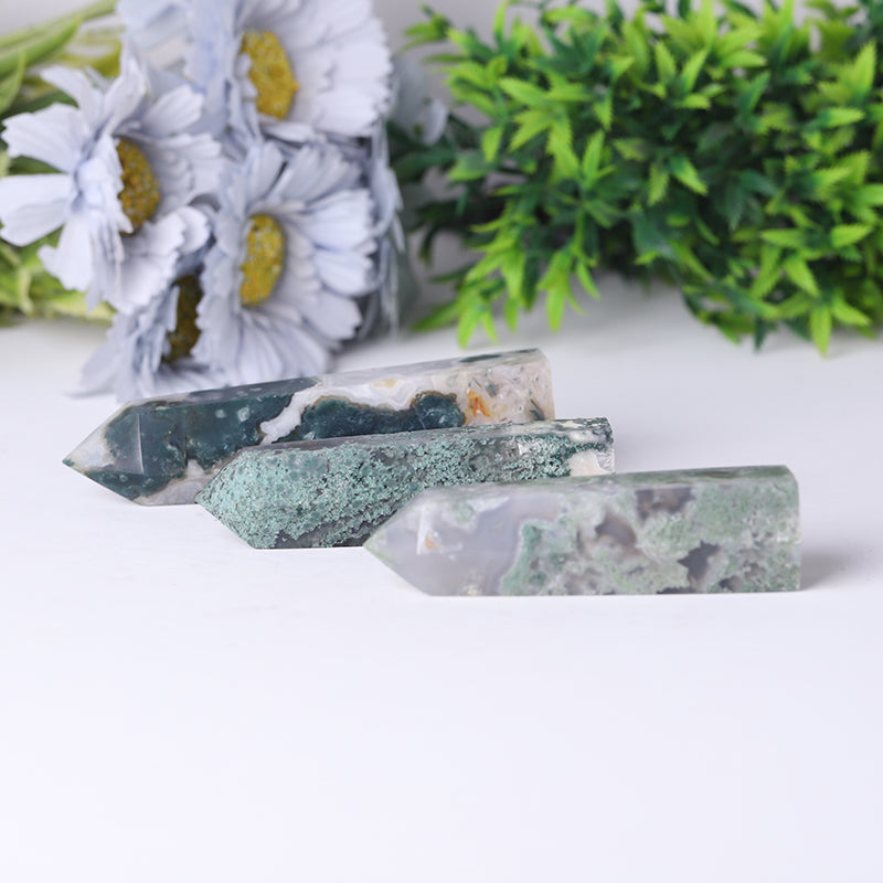 Natural Moss Agate Crystal Tower 2.4-4.5 Inch Healing Point