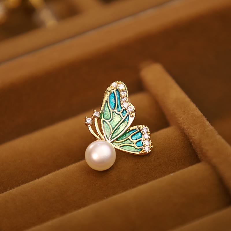 Natural Pearl Butterfly Healing Stud Earrings with Sterling Silver Posts