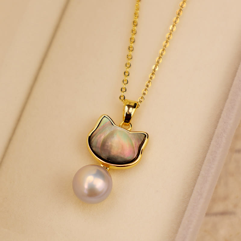 Natural Pearl Copper Cat Healing Necklace & Earrings Set