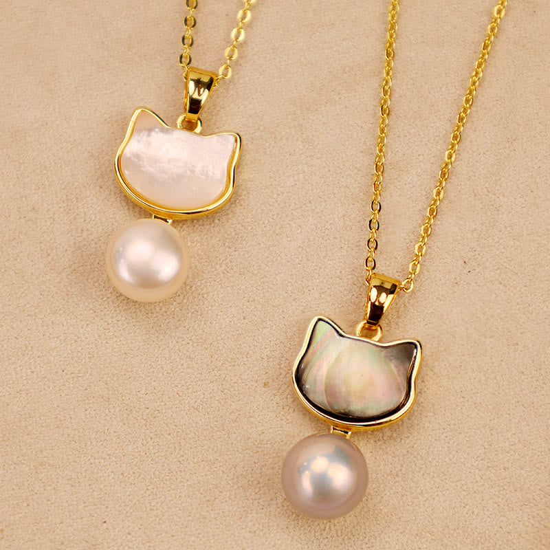 Natural Pearl Copper Cat Healing Necklace & Earrings Set