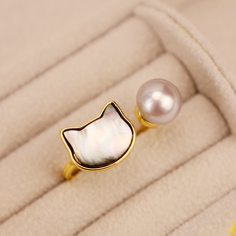 Natural Pearl Copper Cat Healing Necklace & Earrings Set