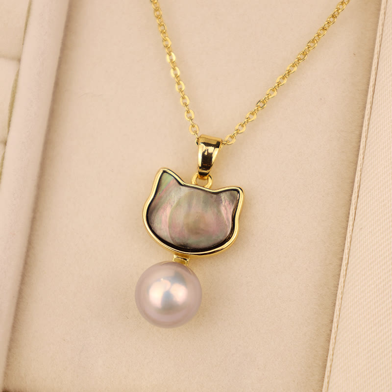 Natural Pearl Copper Cat Healing Necklace & Earrings Set