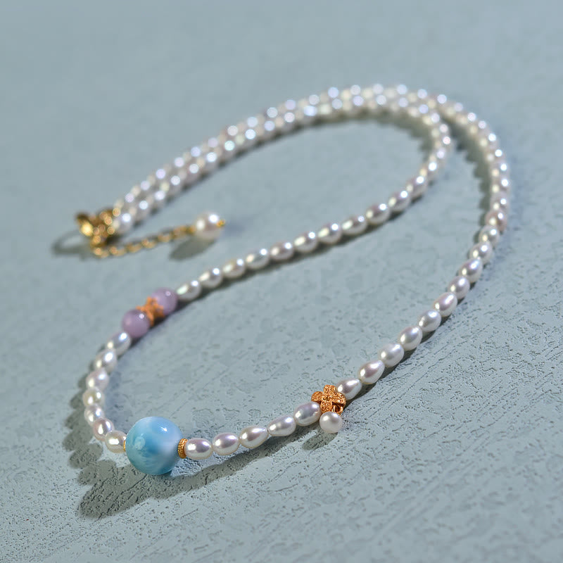 Natural Pearl Larimar Sincerity Necklace 40cm | Healing Sounds