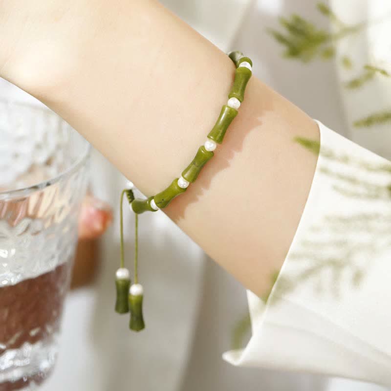 Natural Peridot Spiritual Bracelet with Bamboo Pattern for Love & Peace