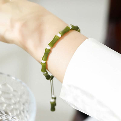 Natural Peridot Spiritual Bracelet with Bamboo Pattern for Love & Peace