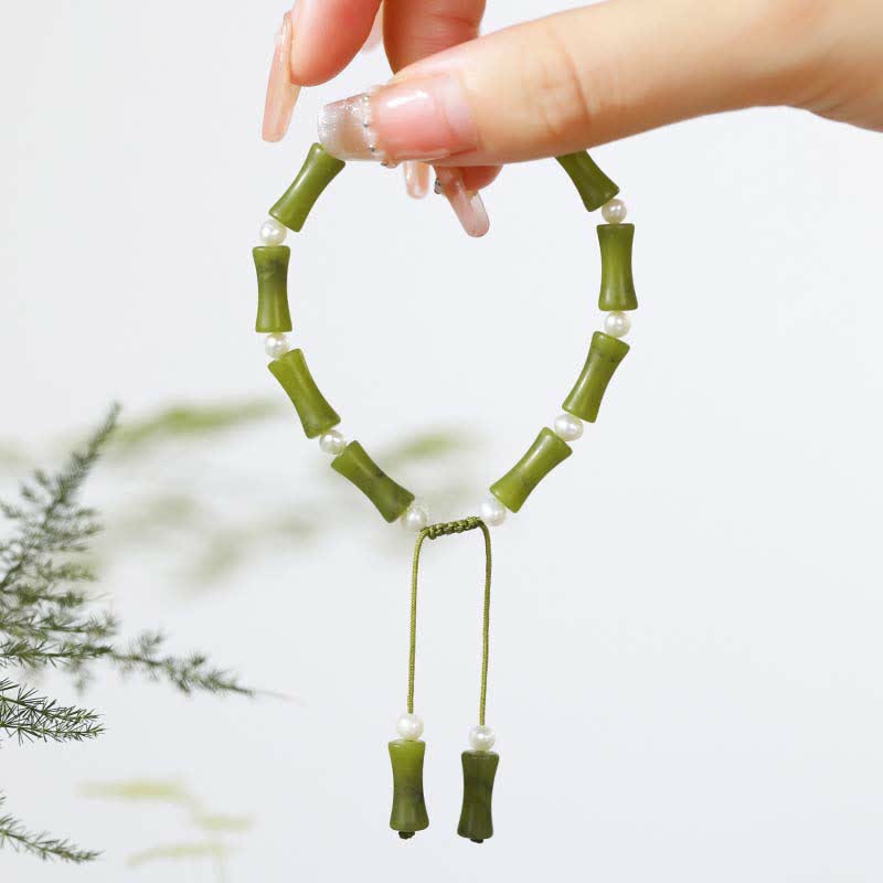 Natural Peridot Spiritual Bracelet with Bamboo Pattern for Love & Peace