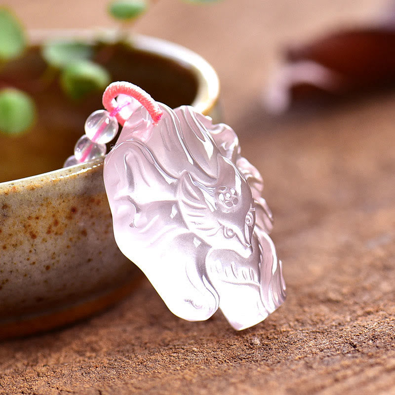 Natural Pink Crystal Nine Tailed Fox Love Necklace