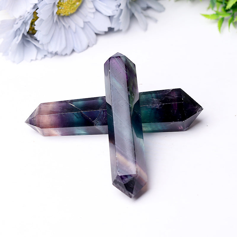 Natural Rainbow Fluorite Double Point Crystal Tower 3in