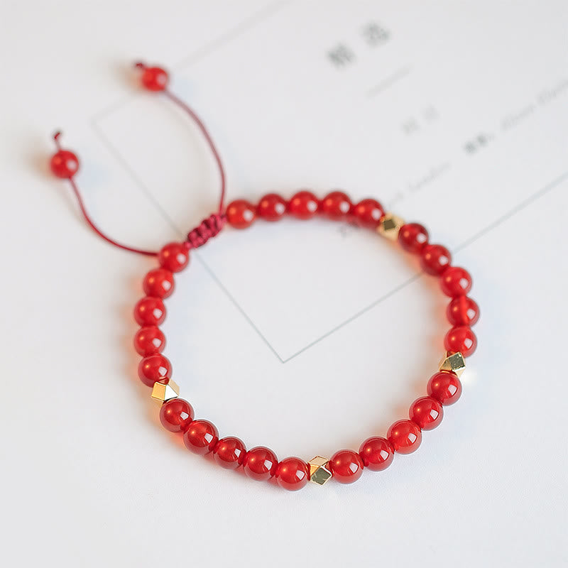 Natural Red Agate Confidence Bracelet with Four Leaf Clover & Star Charm